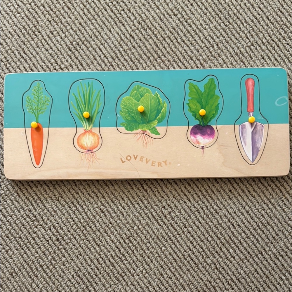 Lovevery Wooden Vegetable Puzzle for Kids - Green and Natural